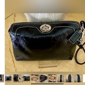 Coach Mini Black Patent Leather Wristlet with Turnlock Hardware